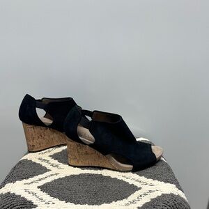 Life Stride Black Suede Cork Wedge Sandals
